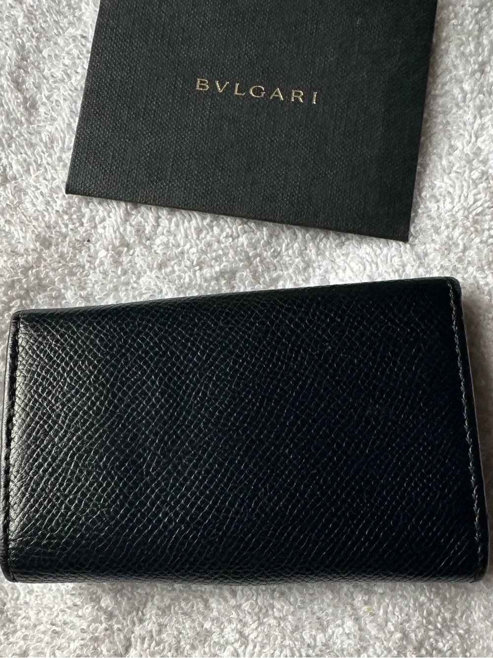Bvlgari Black Grain Leather 3-Key Holder Case w/ Box Papers & Ribbon Auth